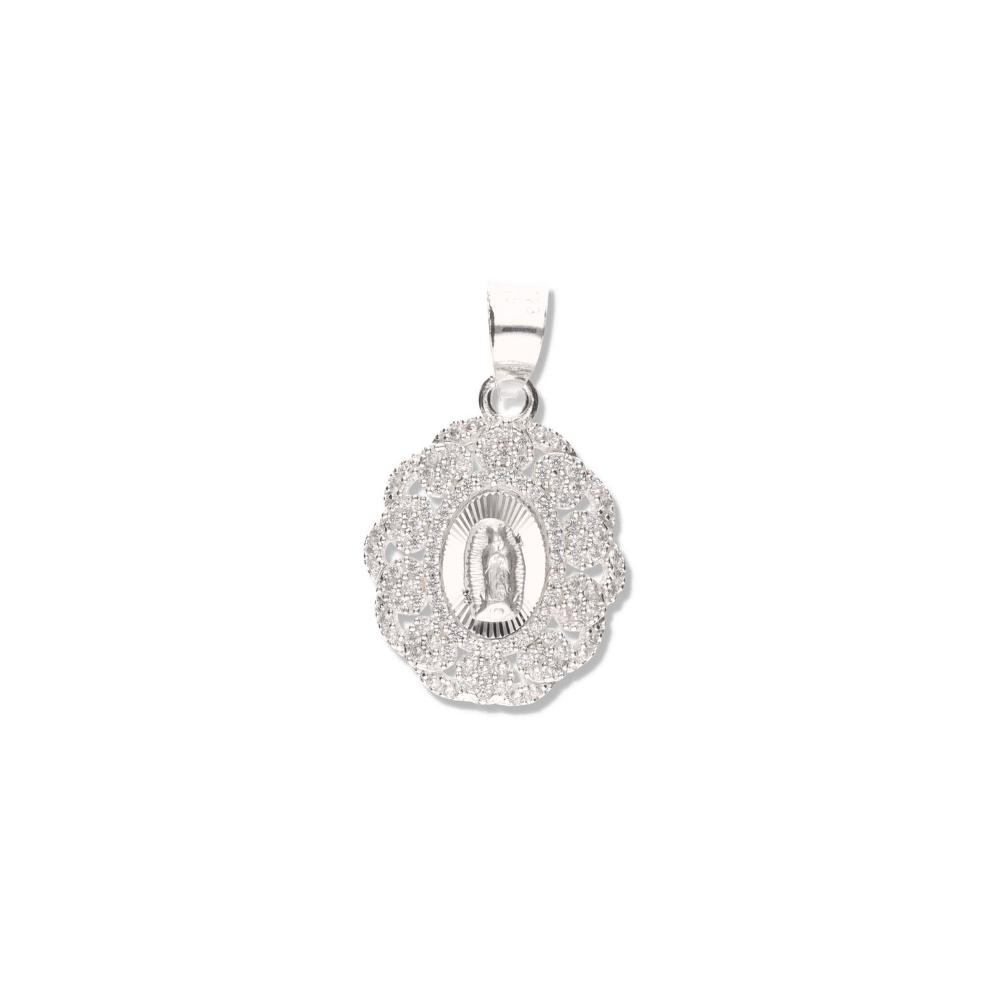 Medalla 10 Corazones de la Virgen de Guadalupe con Piedra de Plata 925