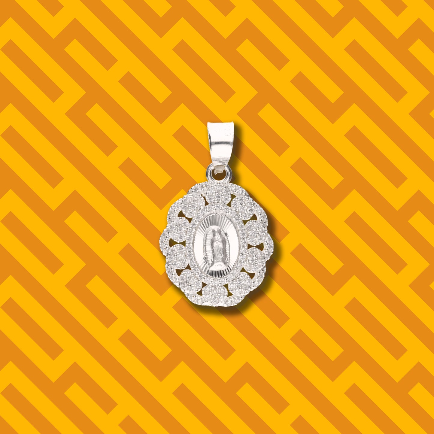 Medalla 10 Corazones de la Virgen de Guadalupe con Piedra de Plata 925
