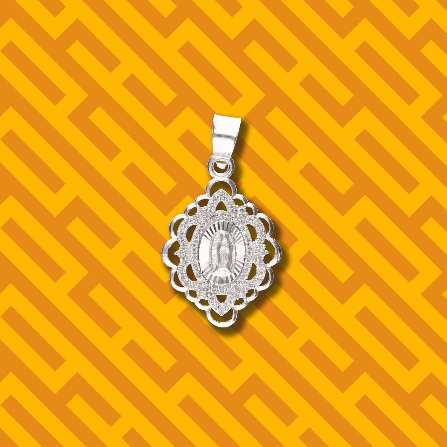 Medalla 2 Flores de la Virgen de Guadalupe con Piedra de Plata 925