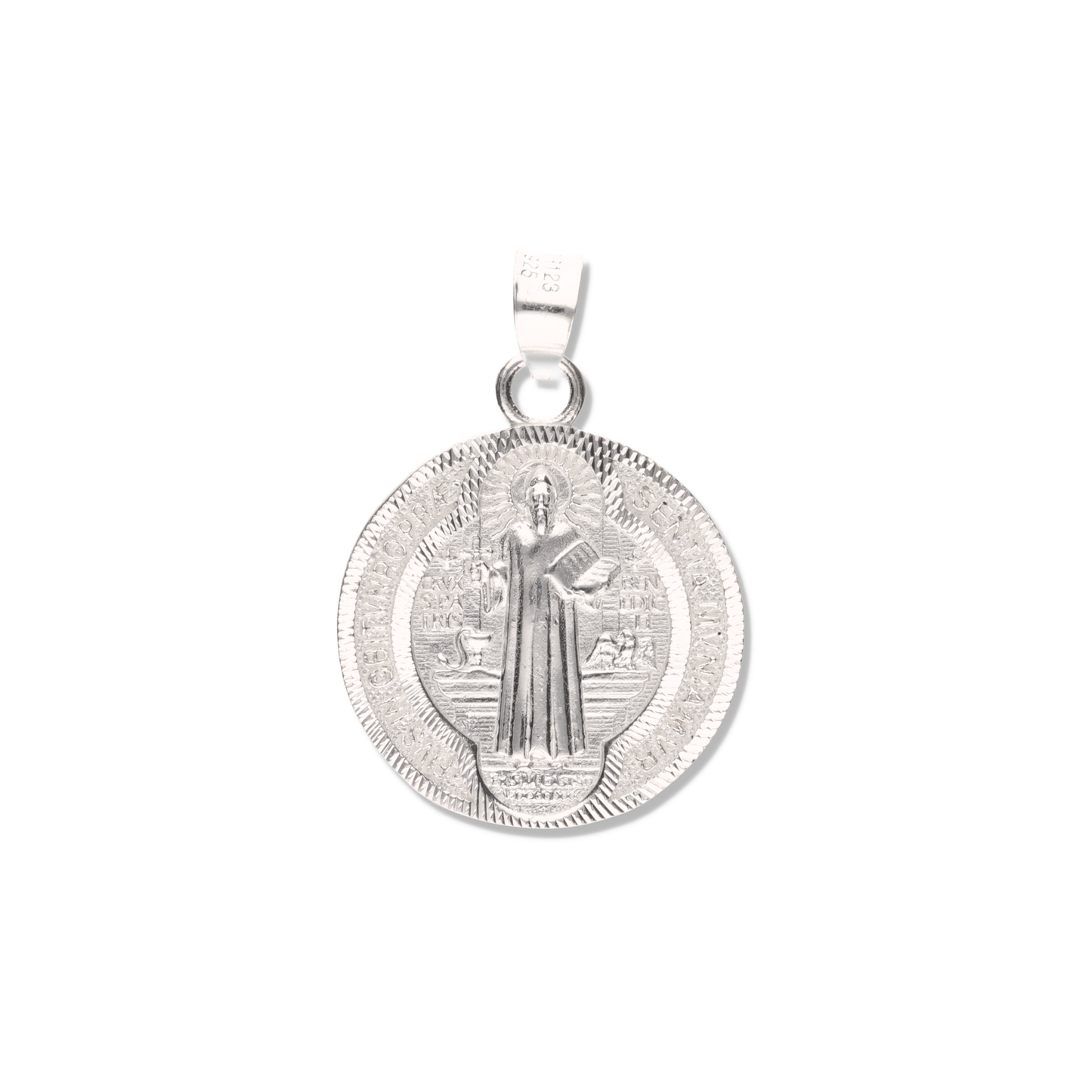 Medallón de San Benito diamantado de Plata 925