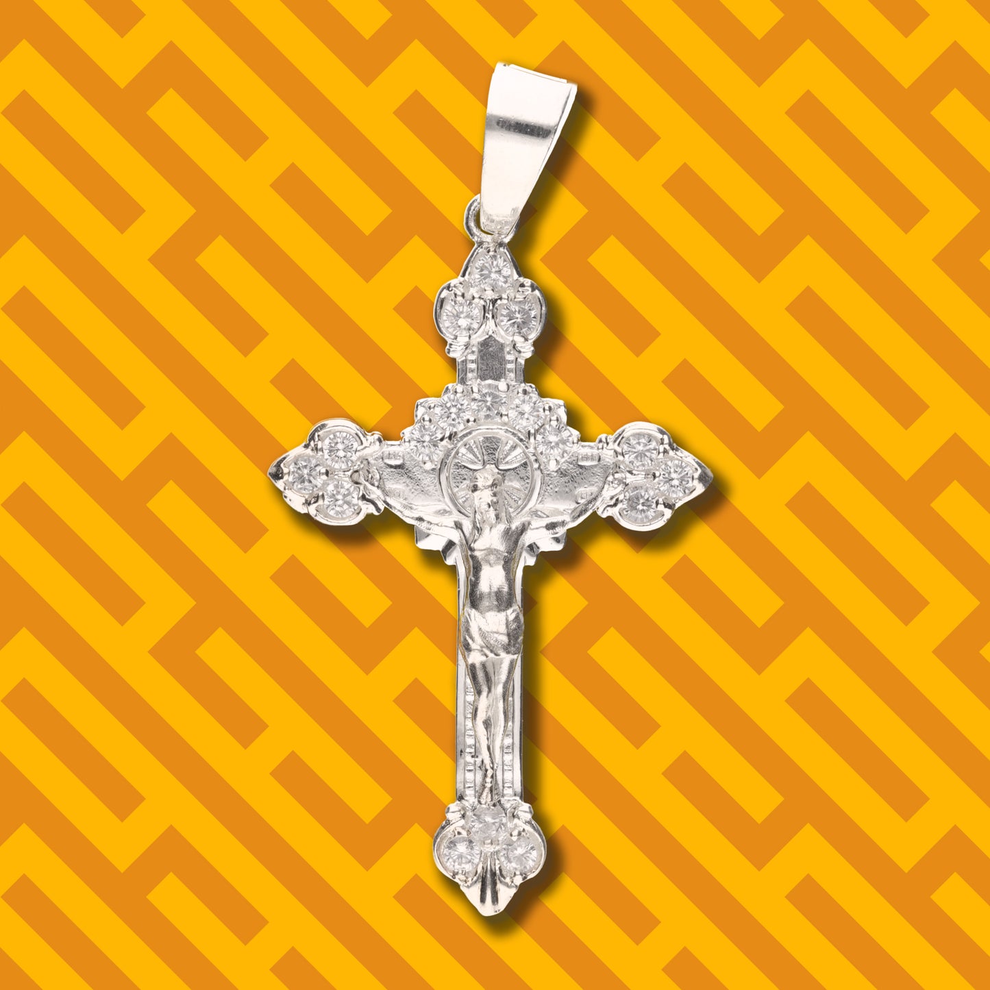 Cruz Ornamental Mini diamantada con Piedra de Plata 925