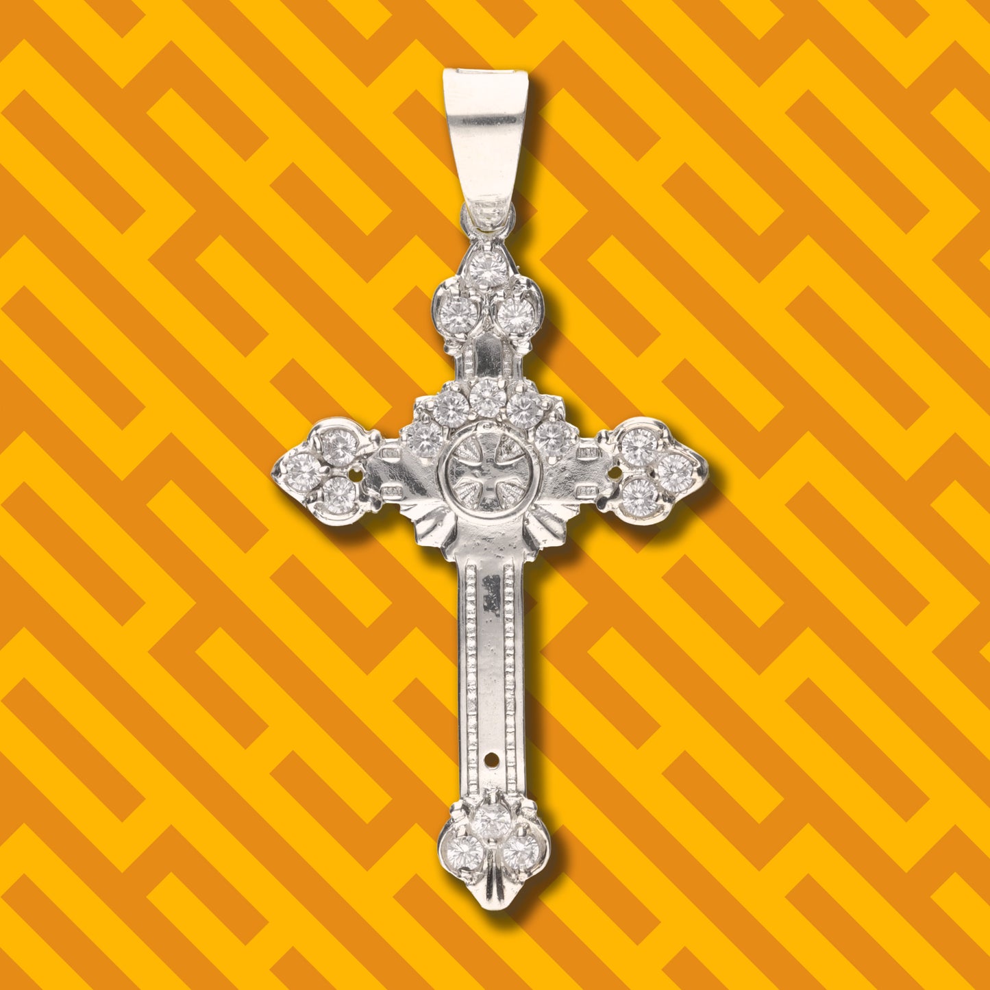 Cruz Ornamental Mini diamantada con Piedra de Plata 925