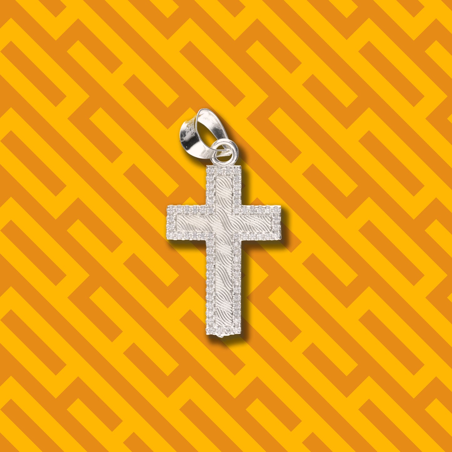 Cruz Ondas Diamantada Mini con Piedra de Plata 925