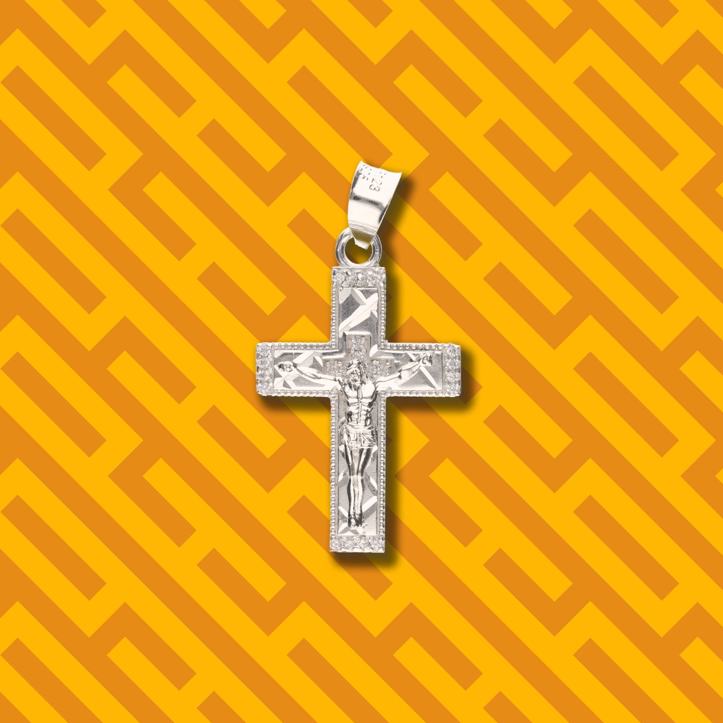 Cruz Doble Diamantada Mini con Piedra de Plata 925