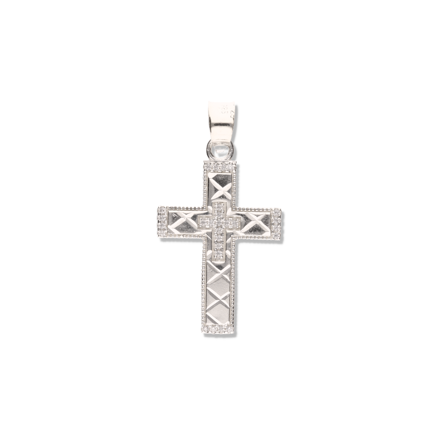 Cruz Doble Diamantada Mini con Piedra de Plata 925