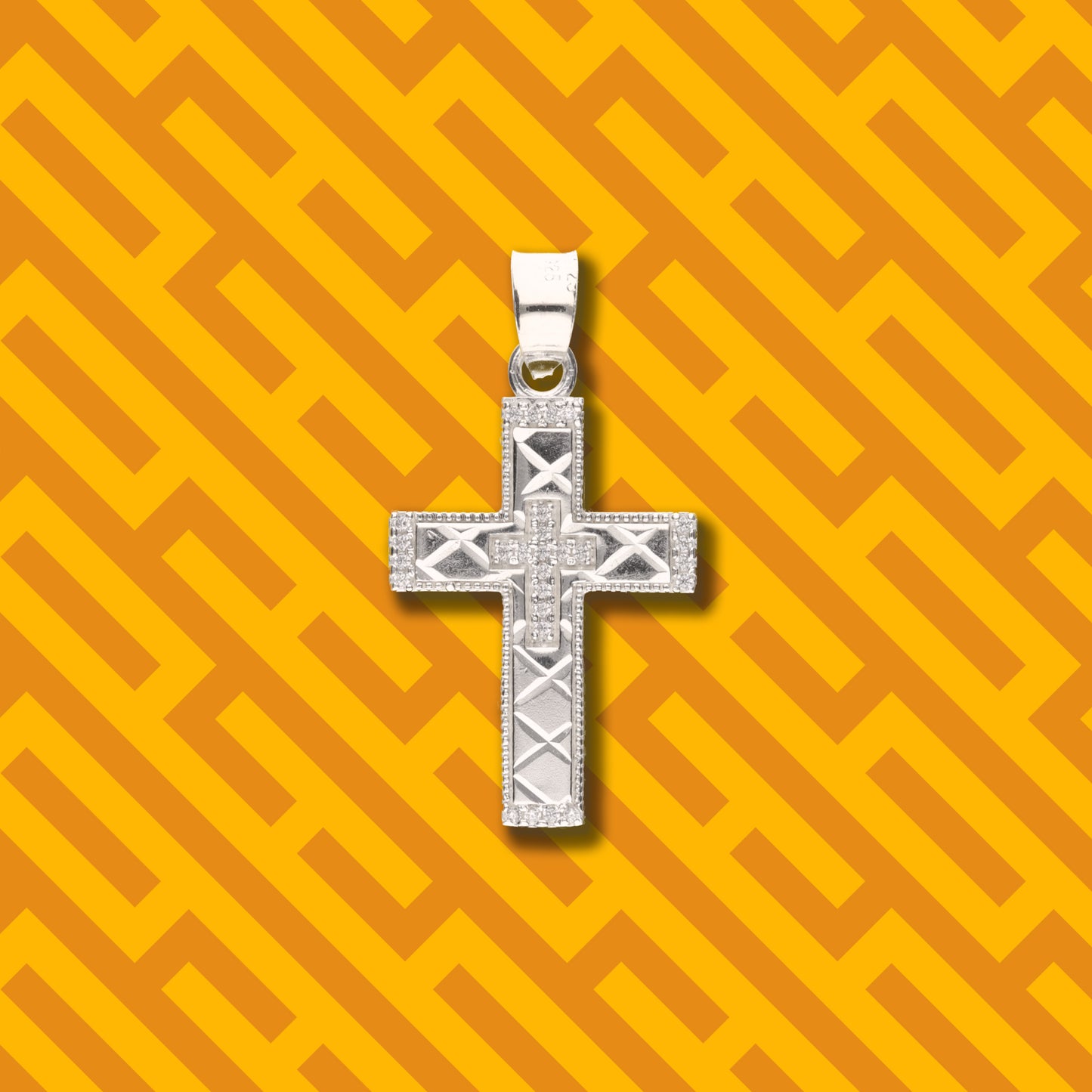Cruz Doble Diamantada Mini con Piedra de Plata 925