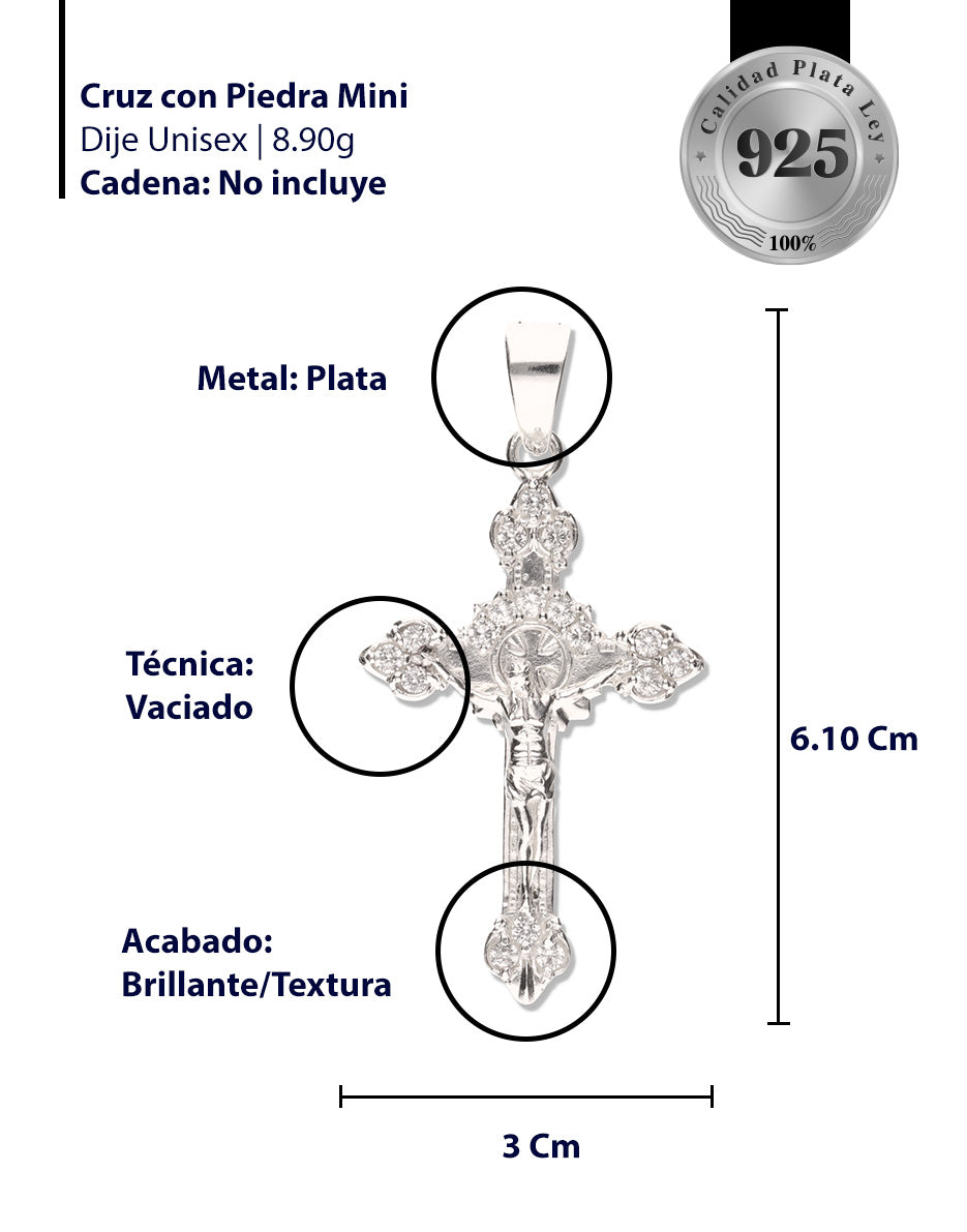 Cruz Ornamental Mini diamantada con Piedra de Plata 925