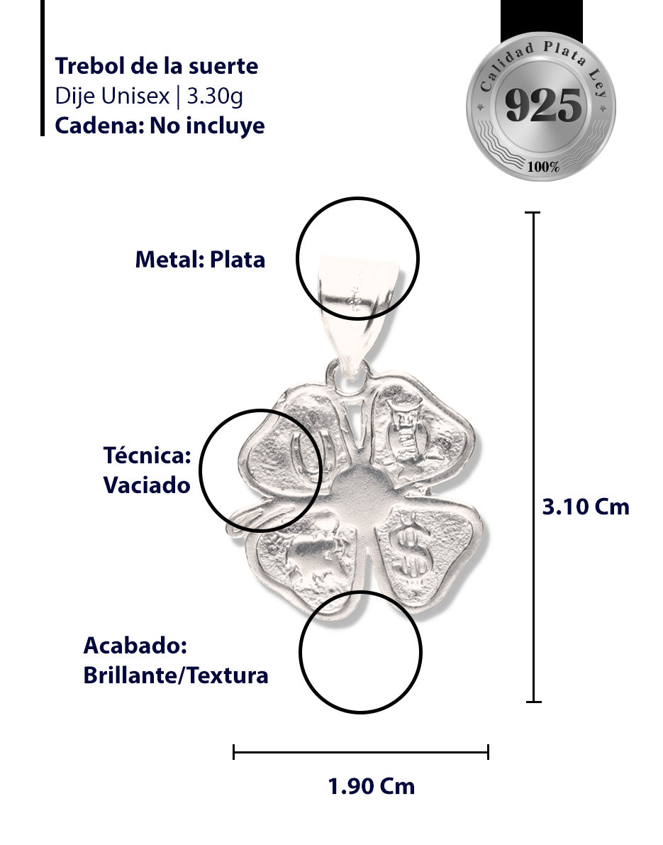 Trebol de la Suerte de Plata 925