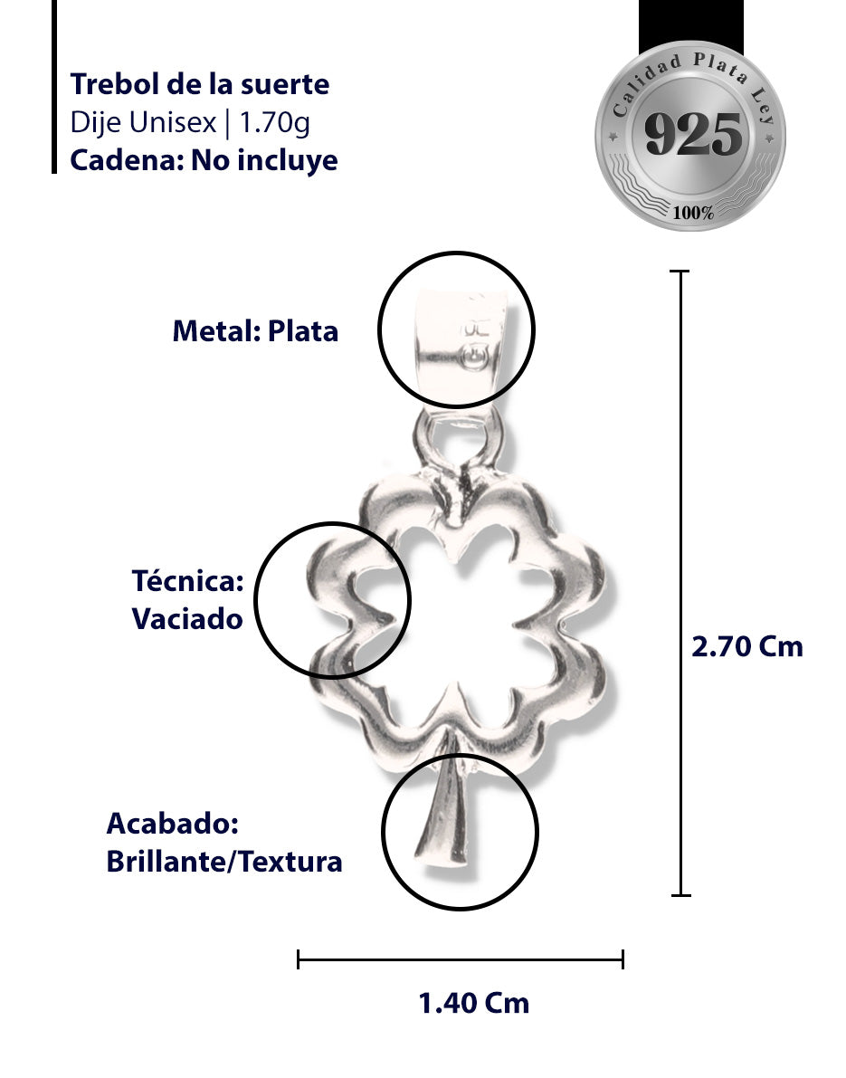 Silueta de Trebol de Plata 925