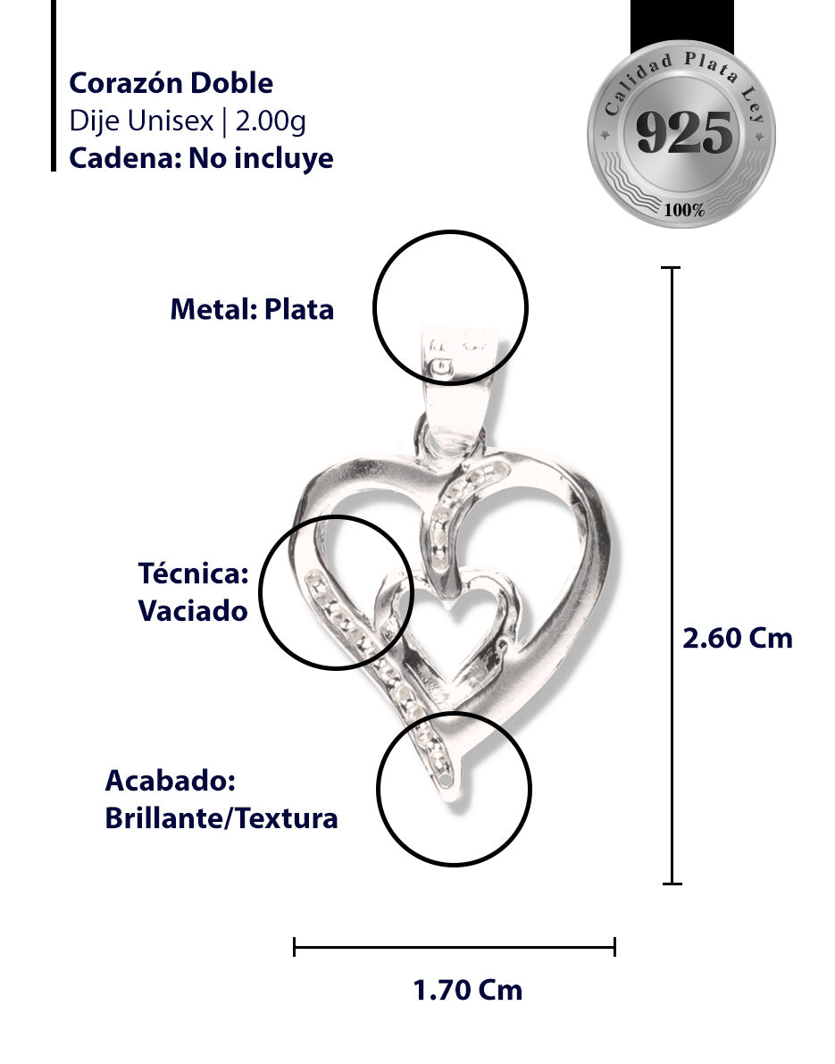 Corazón Doble con Piedra de Plata 925