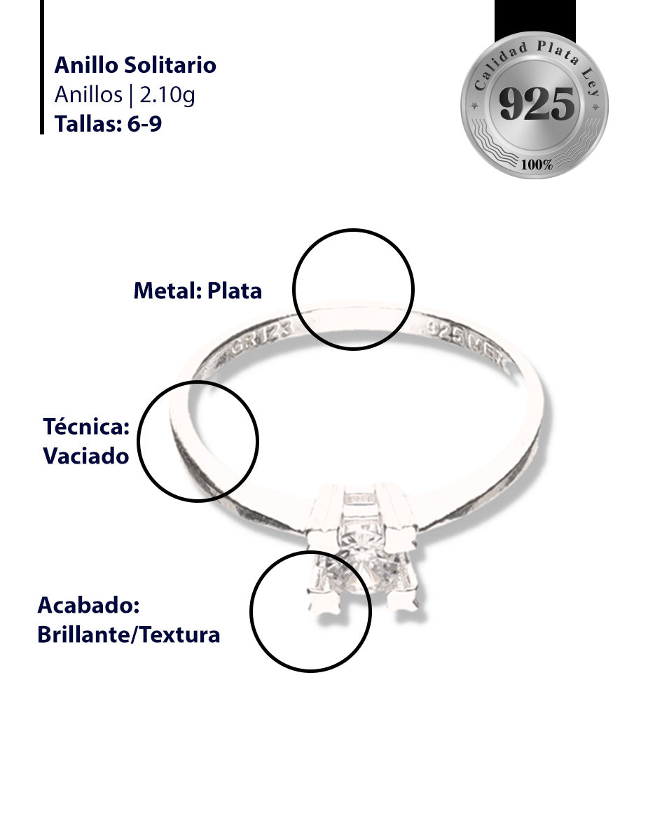 Anillo Solitario de Plata 925