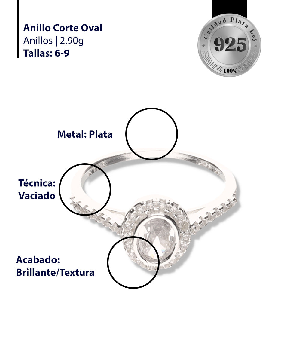 Anillo Corte Oval de Plata 925