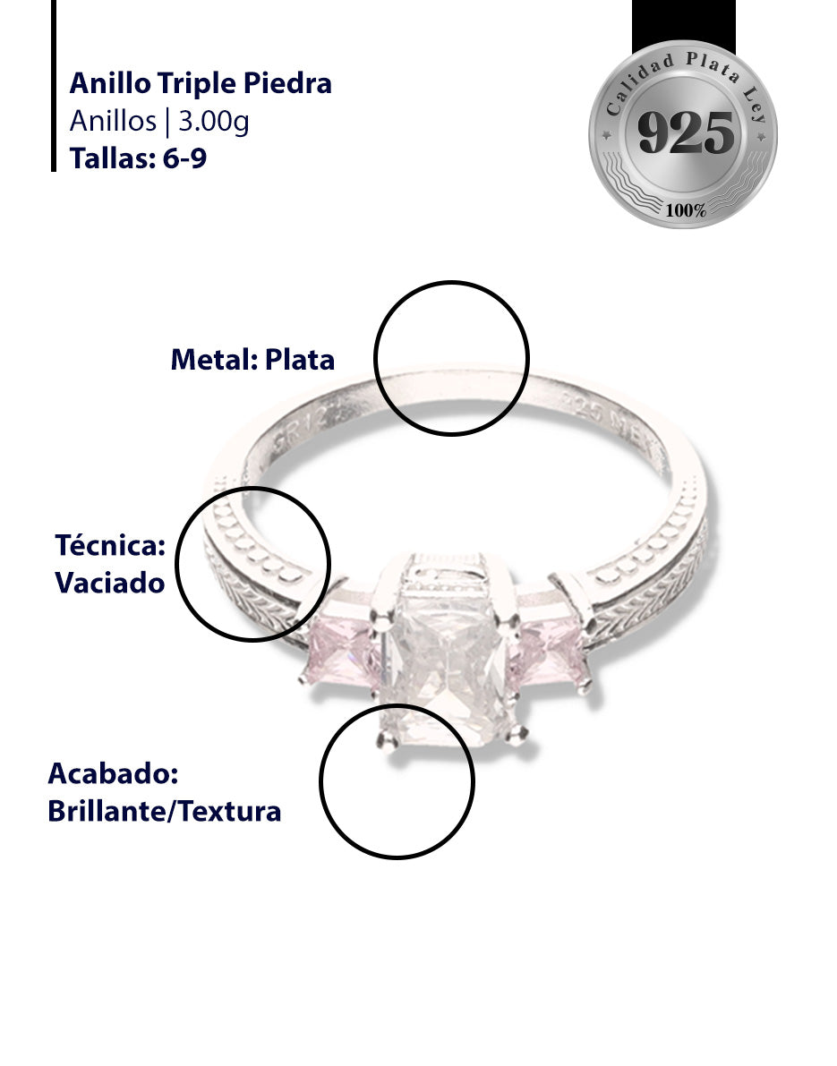 Anillo Triple Piedra de Plata 925
