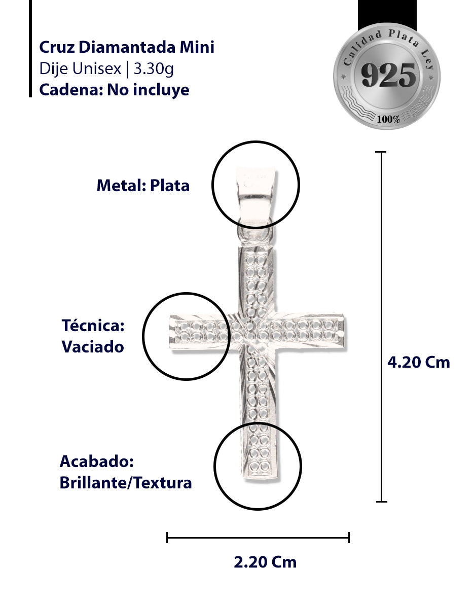 Cruz Perforada Diamantada Mini de Plata 925