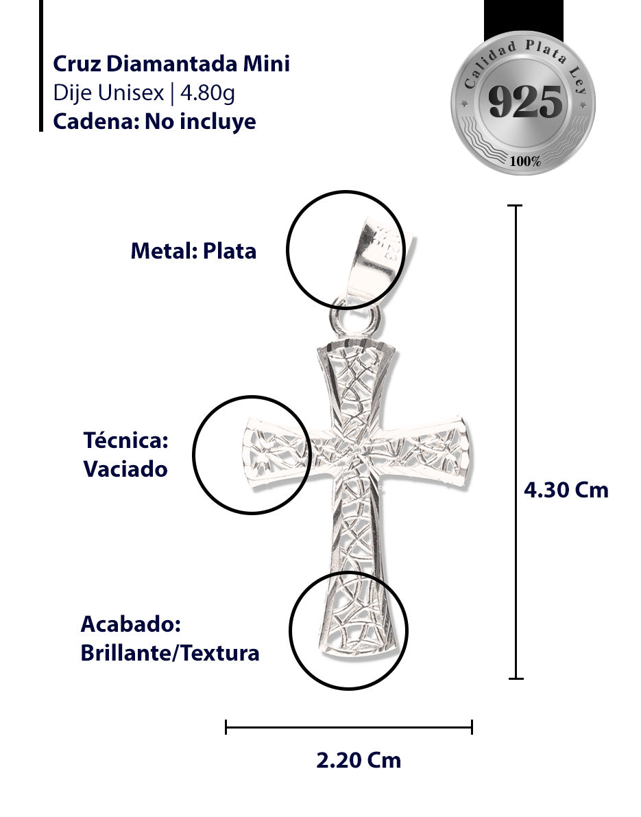 Cruz Tejida Diamantada Mini de Plata 925