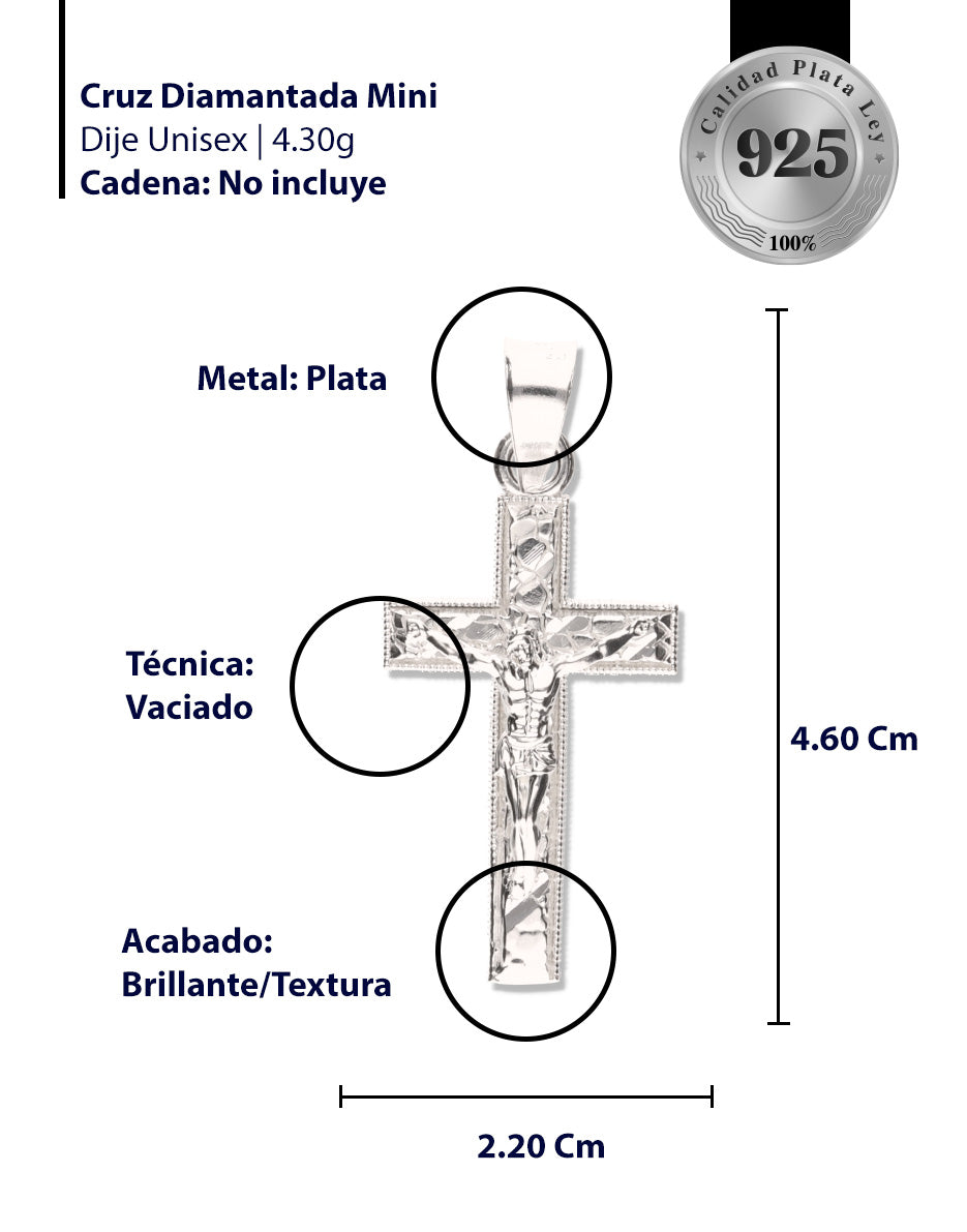 Cruz Espiga Diamantada Mini de Plata 925