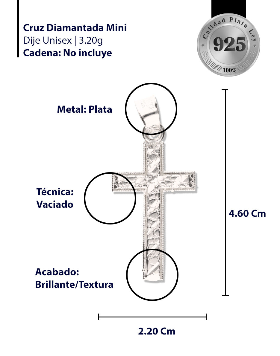 Cruz Espiga Diamantada Mini de Plata 925