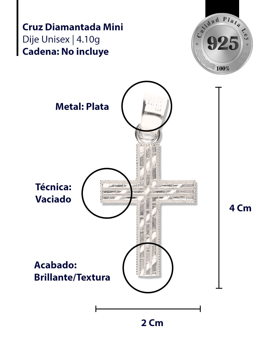 Cruz Ladrillo Diamantada Mini de Plata 925