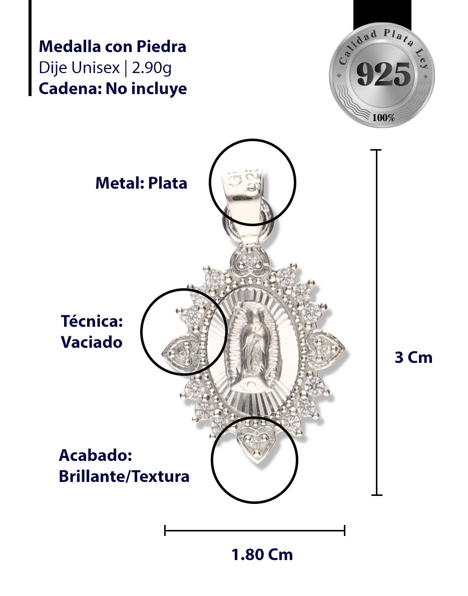 Medalla Corazón Ovalada con Piedra de Plata 925