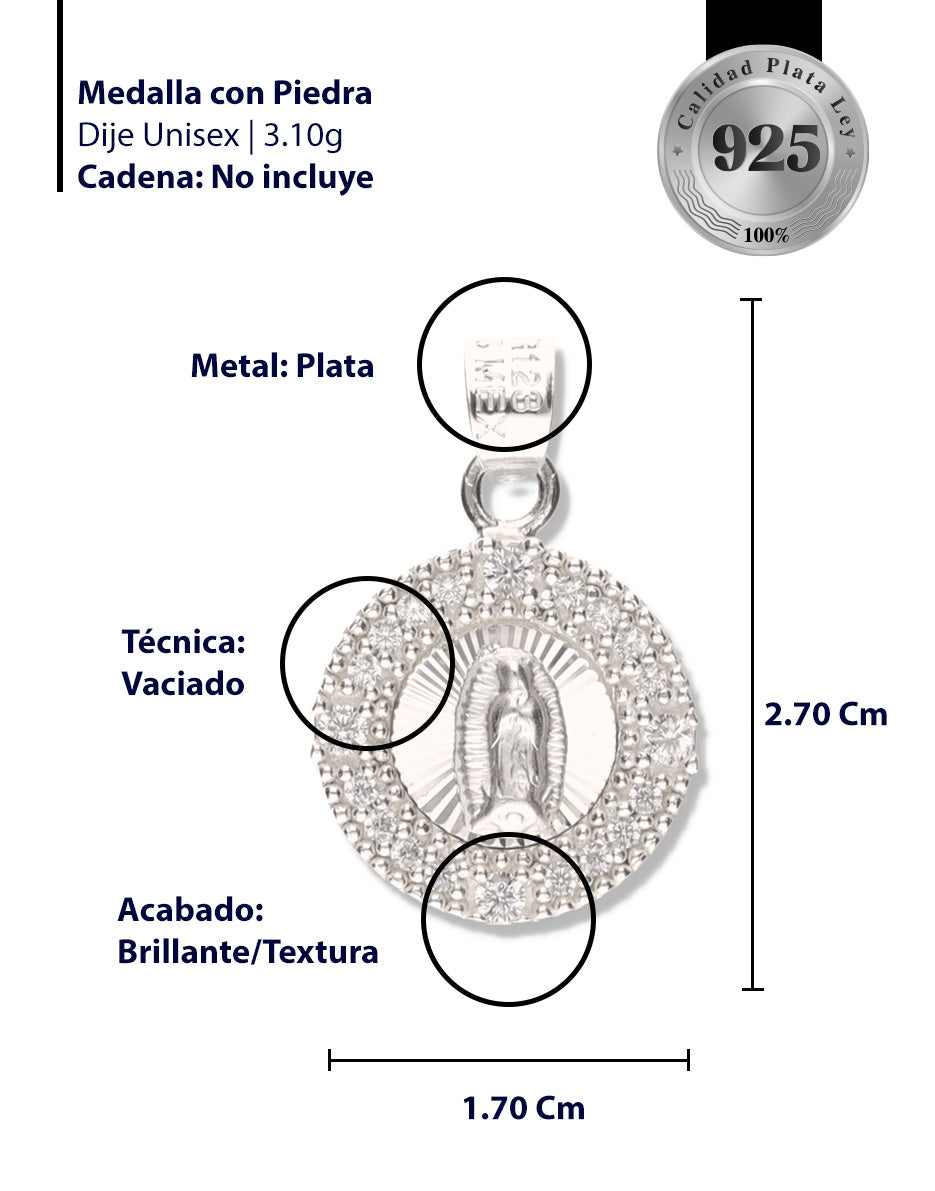 Medalla Redonda Sencilla con Piedra de Plata 925