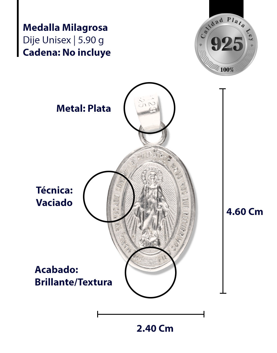 Medalla Virgen Milagrosa de Plata 925
