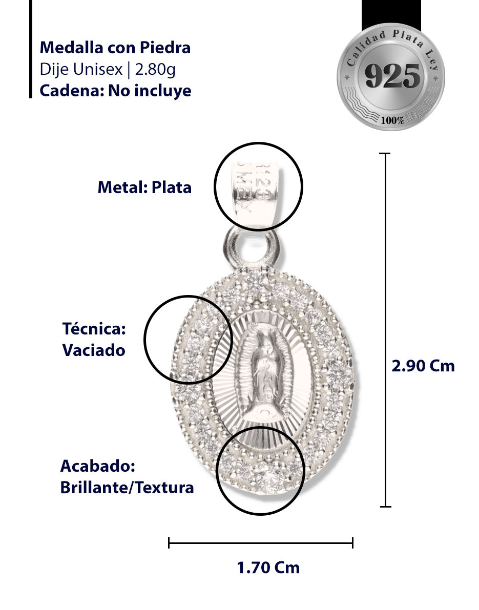 Medalla Ovalada Sencilla con Piedra de Plata 925