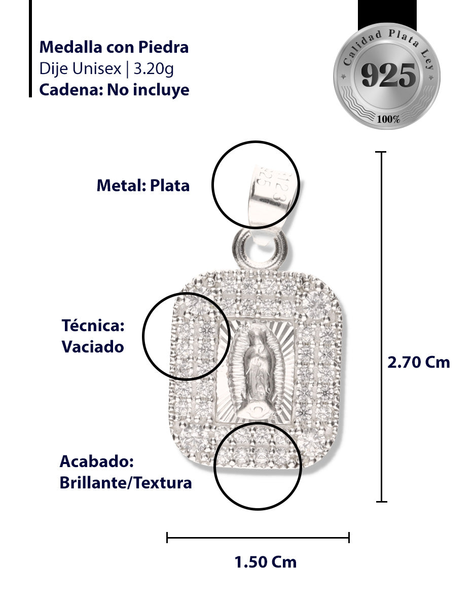 Medalla Cuadrada Doble con Piedra de Plata 925