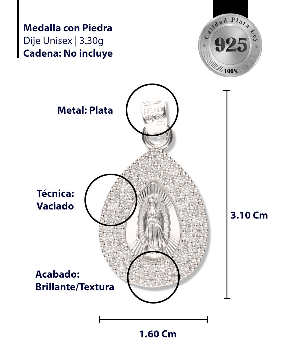 Medalla Gota Doble con Piedra de Plata 925