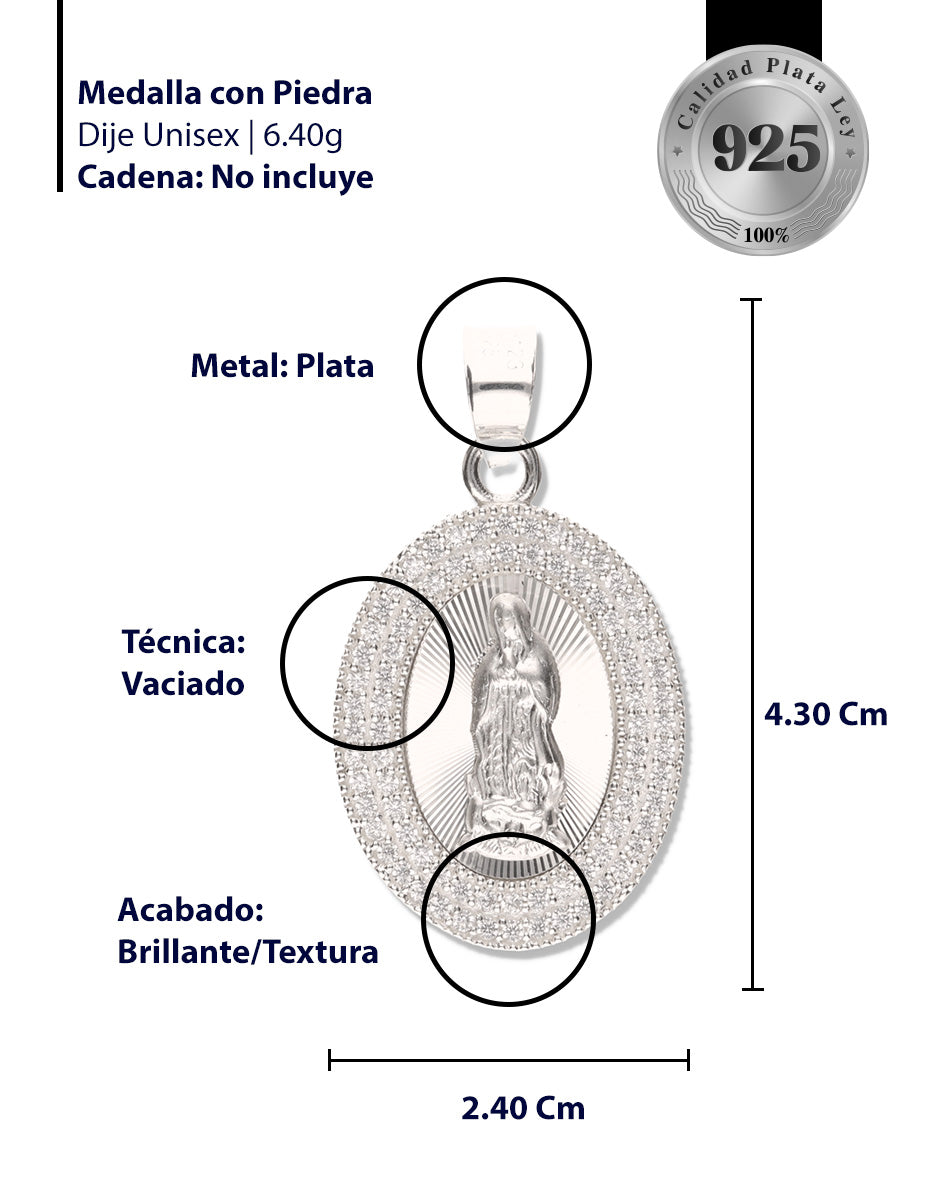 Medalla Ovalada Doble Grande con Piedra de Plata 925