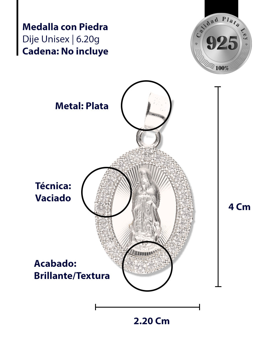 Medalla Ovalada Sencilla Grande con Piedra de Plata 925