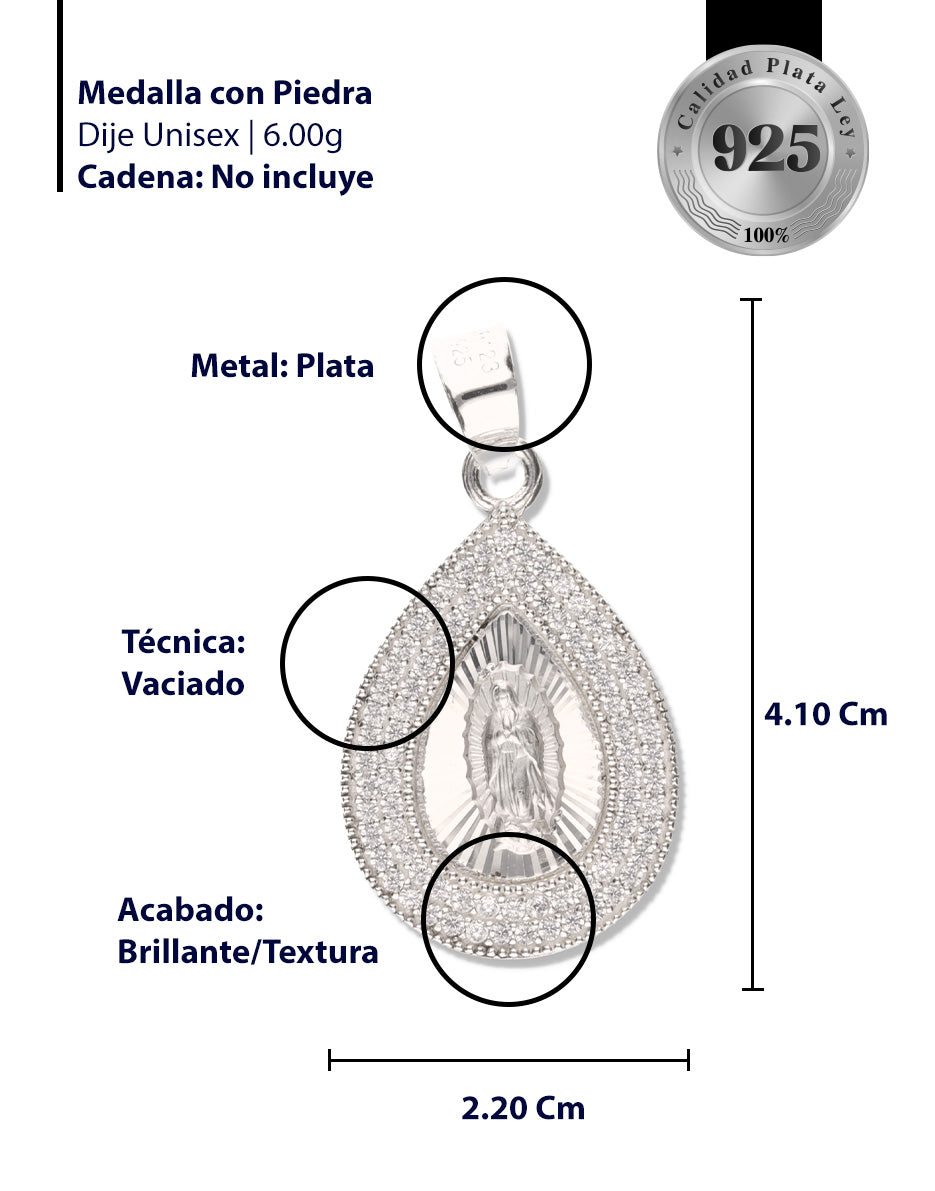 Medalla Gota Doble Grande con Piedra de Plata 925