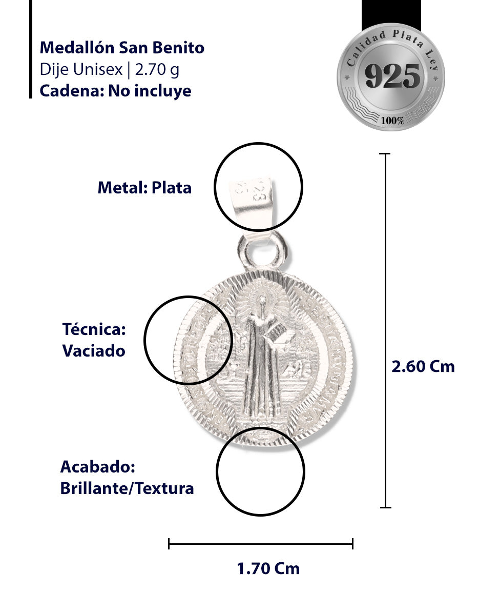 Medallón de San Benito diamantado de Plata 925