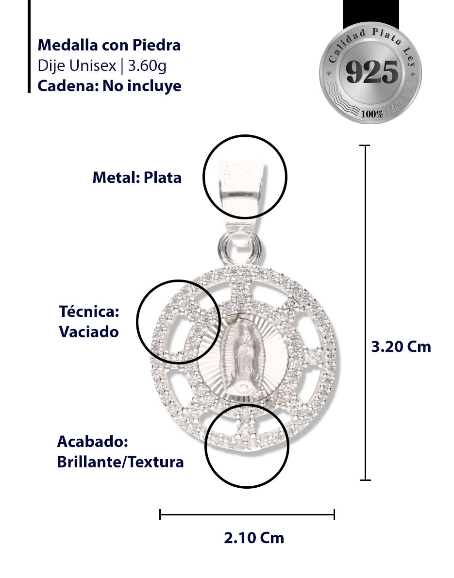Medalla Engrane de la Virgen de Guadalupe con Piedra de Plata 925