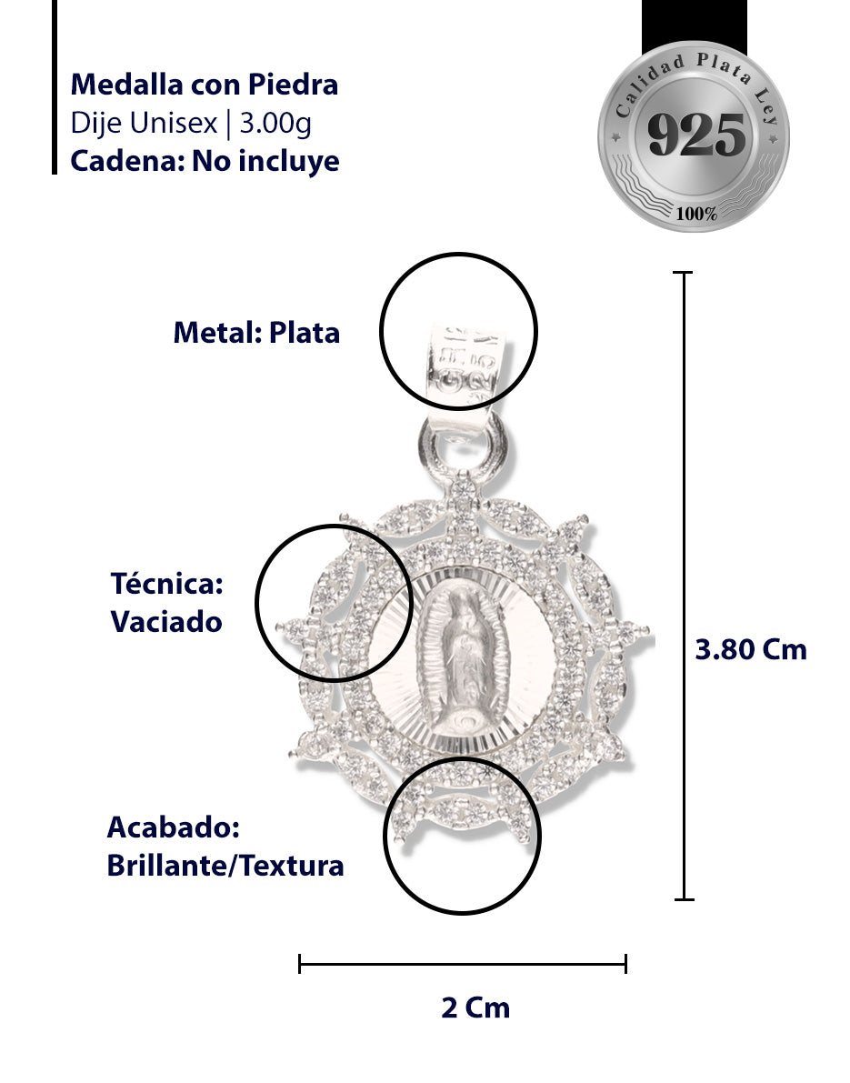 Medalla Cadena de la Virgen de Gudalupe con Piedra de Plata 925