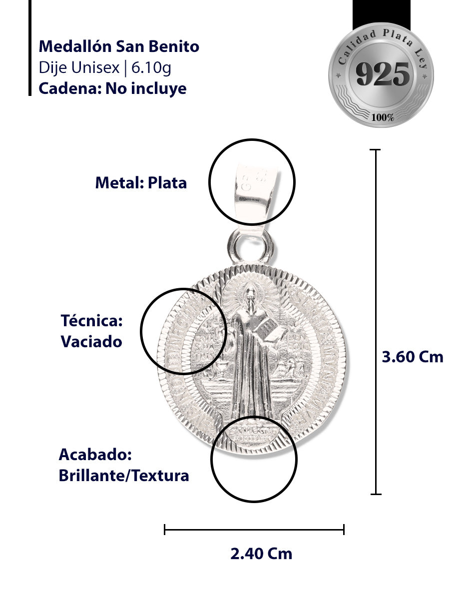 Medallón de San Benito diamantado de Plata 925