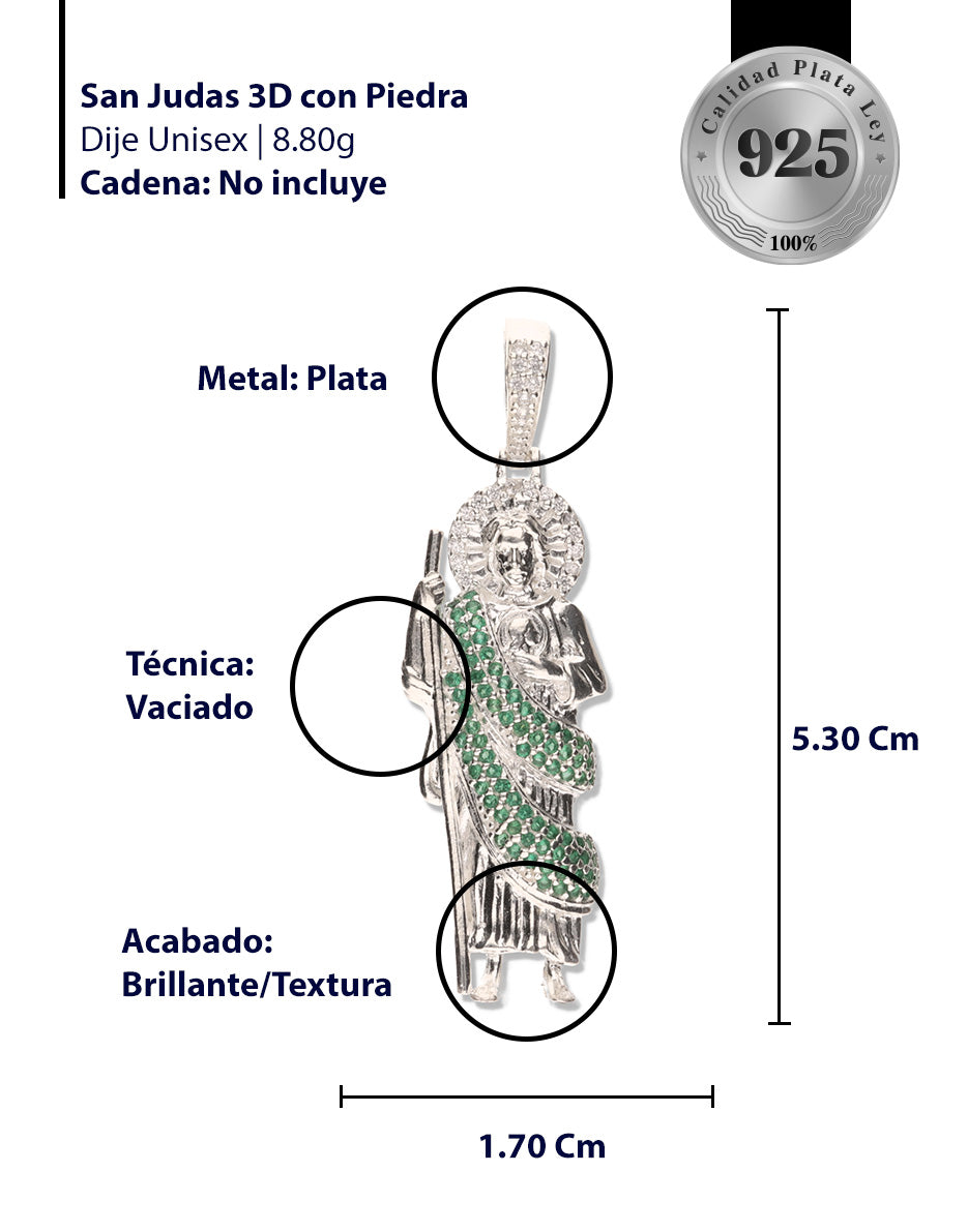 San Judas 3D con Manto con Piedra de Plata 925