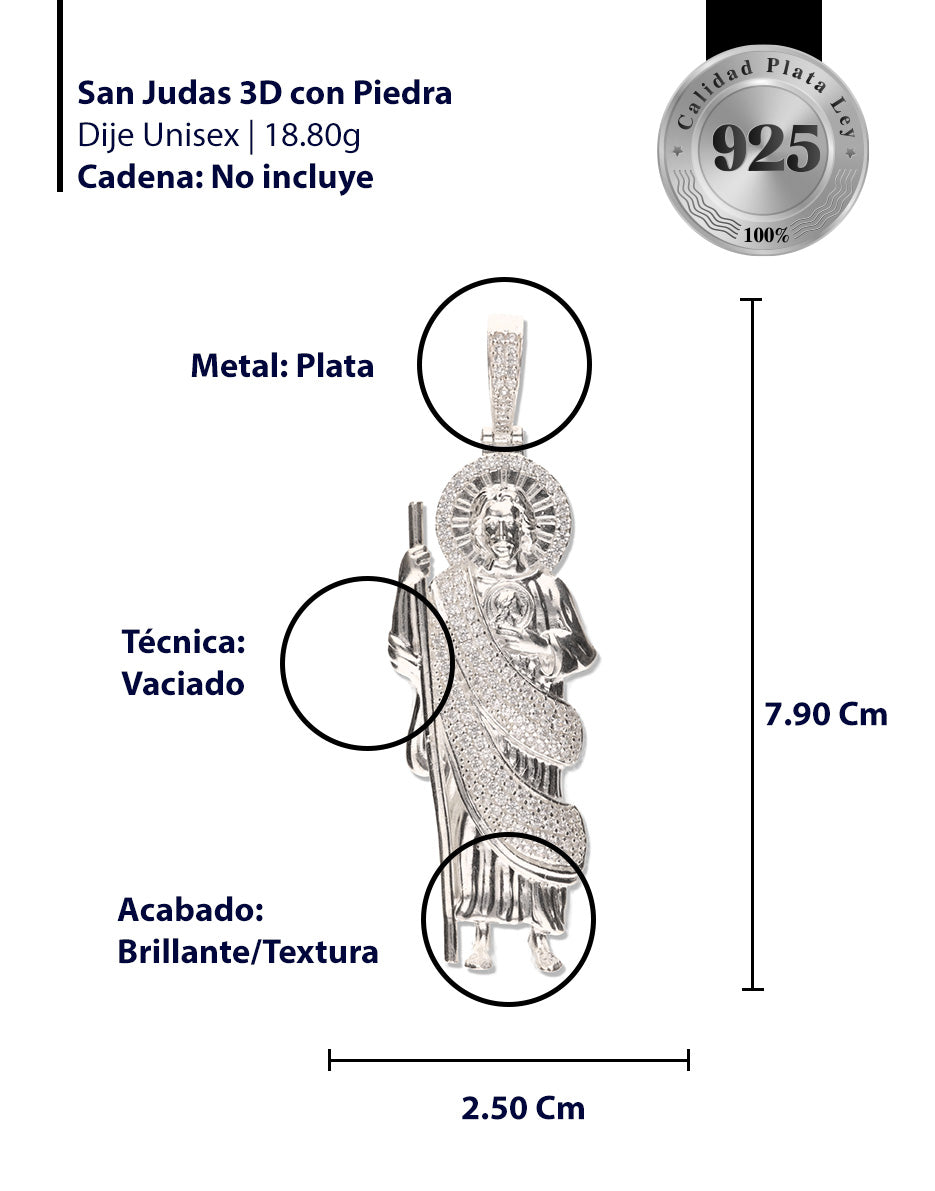 San Judas 3D con Manto con Piedra de Plata 925