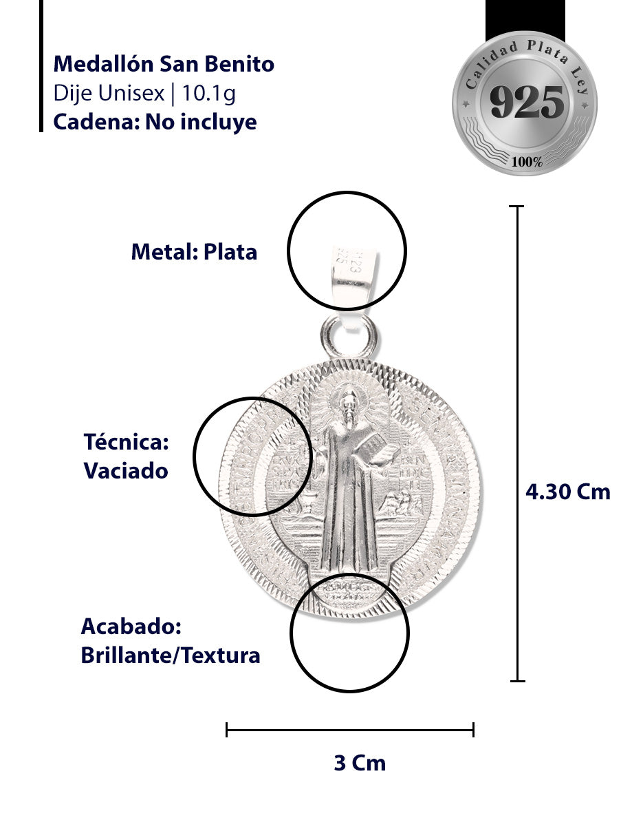 Medallón de San Benito diamantado de Plata 925