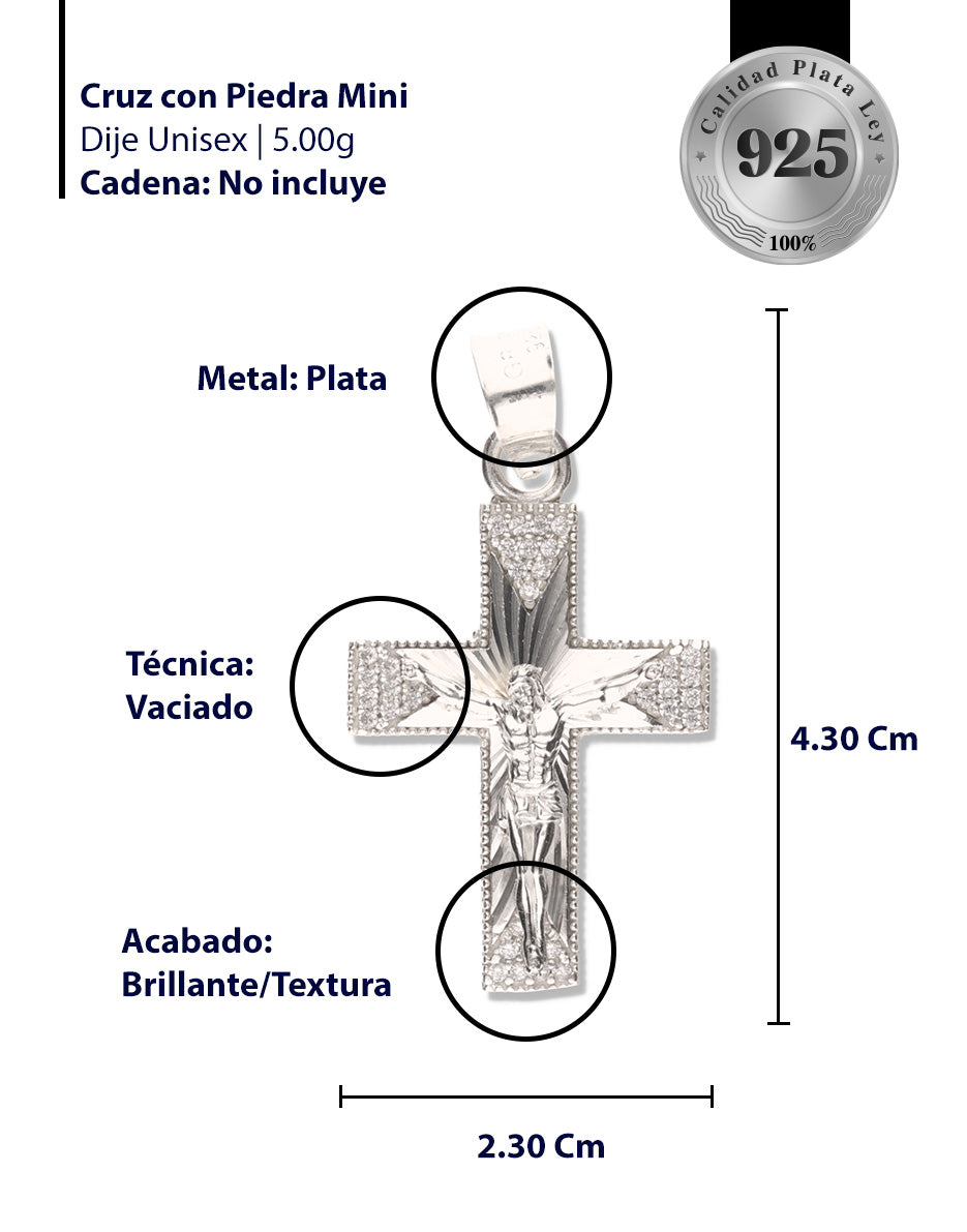 Cruz Espiral Diamantada Mini con Piedra de Plata 925
