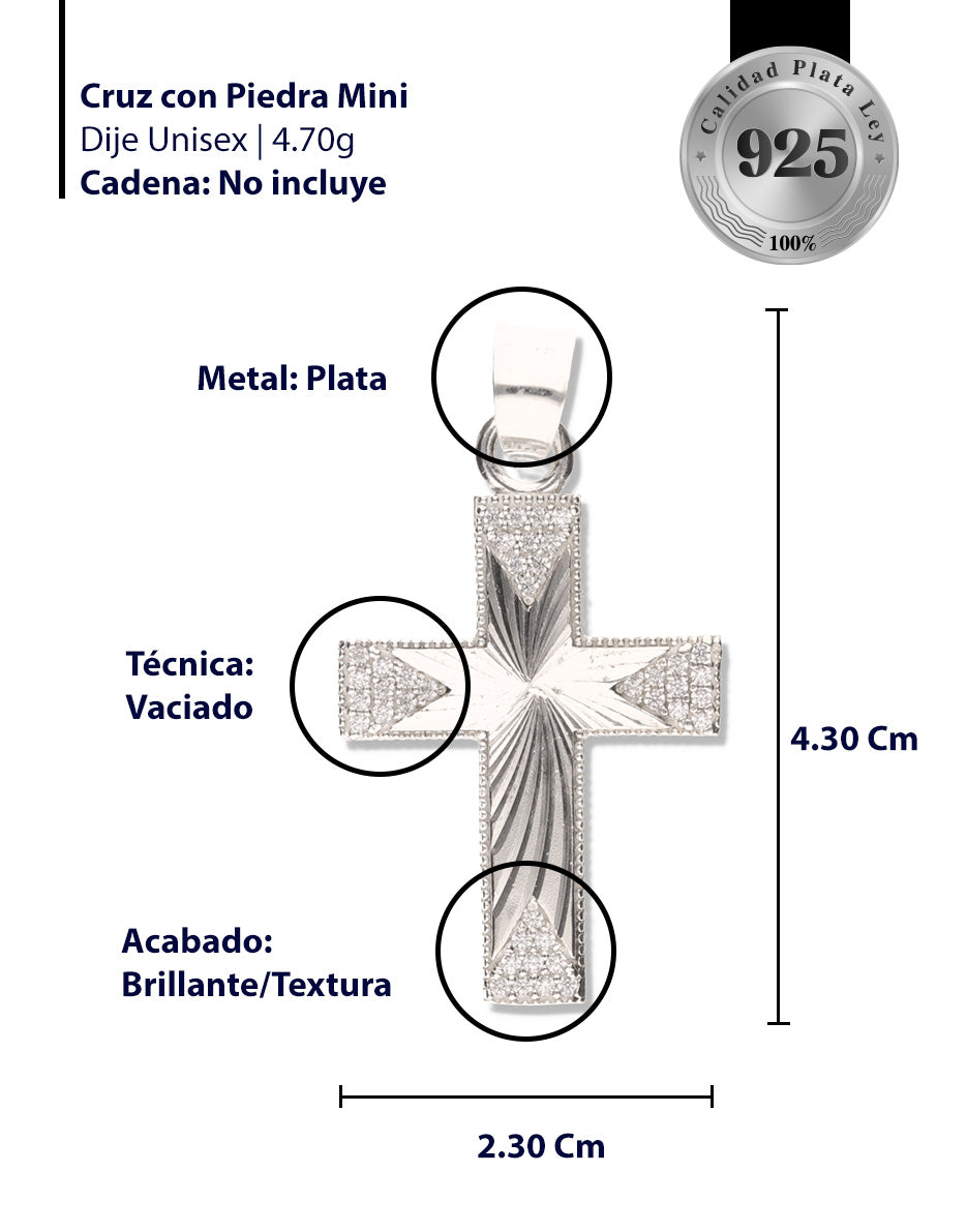 Cruz Espiral Diamantada Mini con Piedra de Plata 925