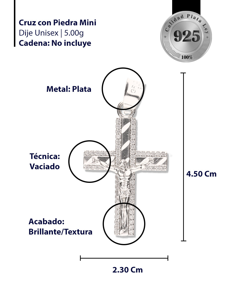 Cruz Espiga Diamantada Mini con Piedra de Plata 925