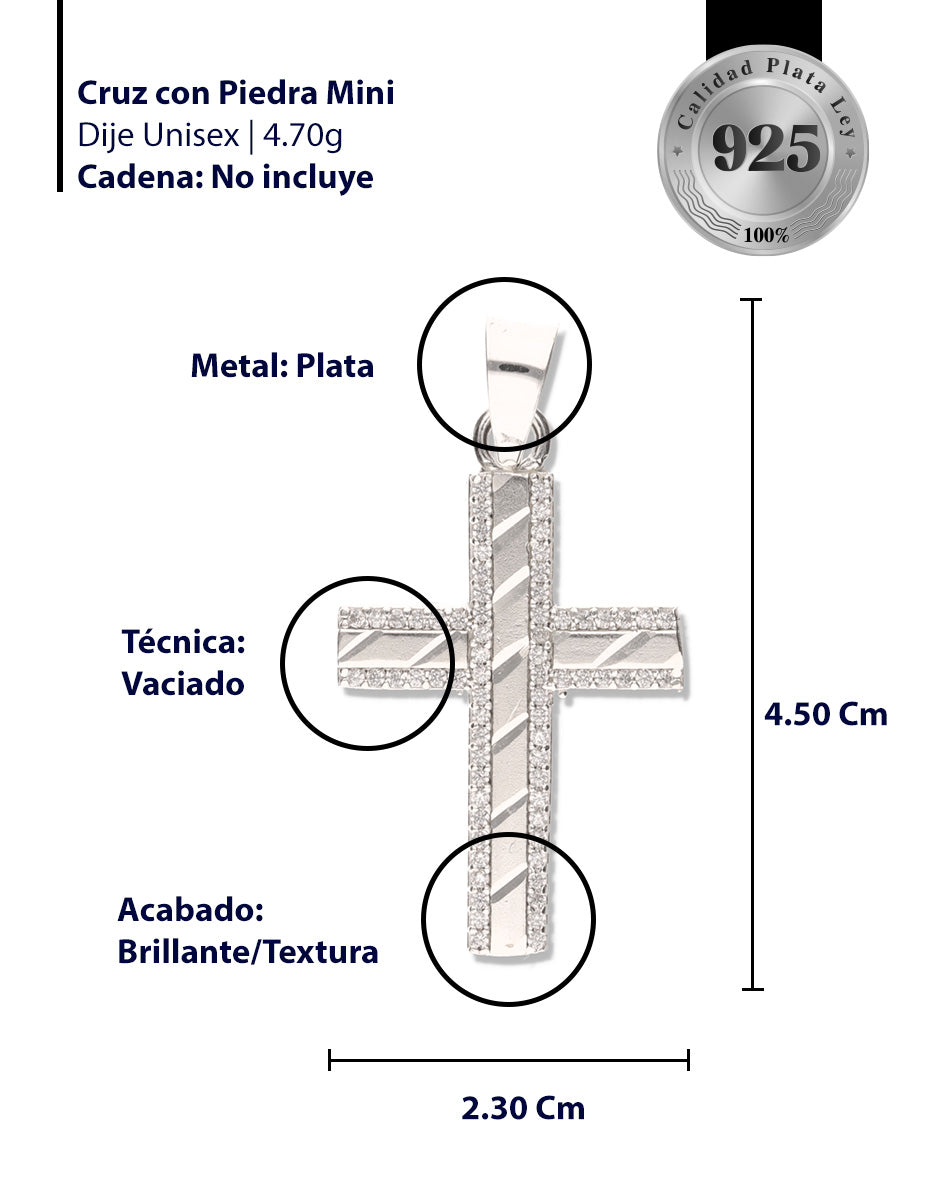 Cruz Espiga Diamantada Mini con Piedra de Plata 925