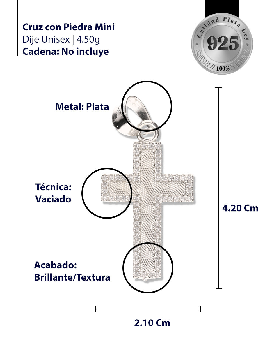 Cruz Ondas Diamantada Mini con Piedra de Plata 925