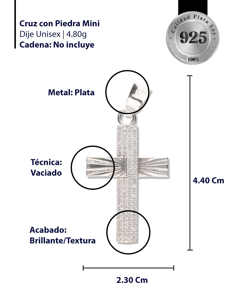 Cruz Solar Diamantada Mini con Piedra de Plata 925