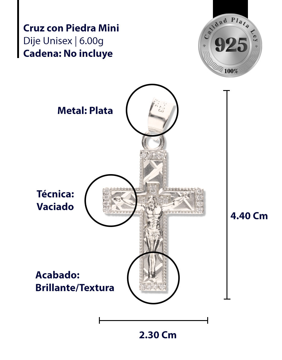 Cruz Doble Diamantada Mini con Piedra de Plata 925