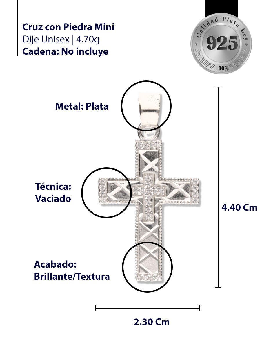 Cruz Doble Diamantada Mini con Piedra de Plata 925