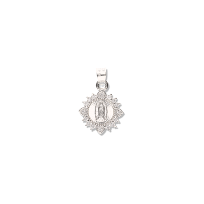 Medalla Corazón Redonda de la Virgen de Guadalupe con Piedra de Plata 925