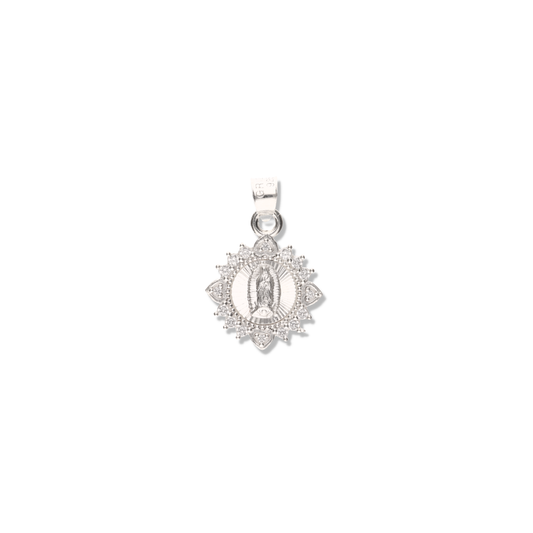Medalla Corazón Redonda de la Virgen de Guadalupe con Piedra de Plata 925