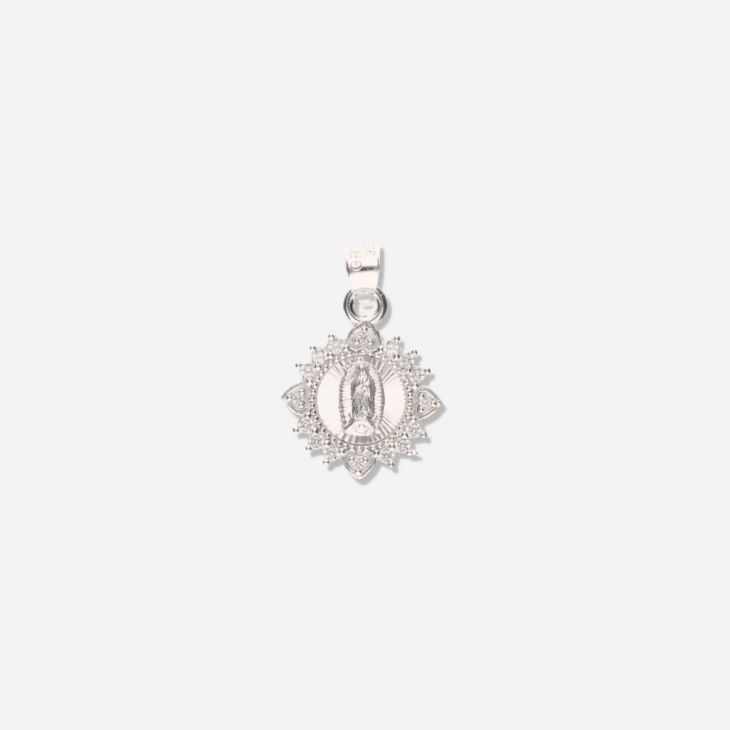 Medalla Corazón Redonda de la Virgen de Guadalupe con Piedra de Plata 925