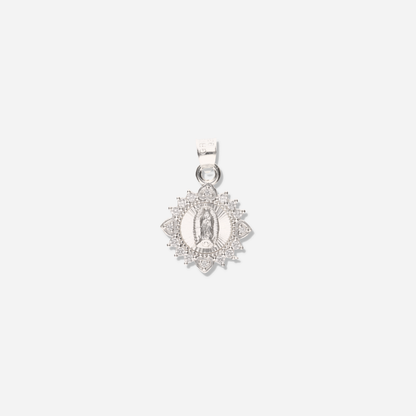 Medalla Corazón Redonda de la Virgen de Guadalupe con Piedra de Plata 925